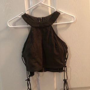 Olive green crop/skirt set